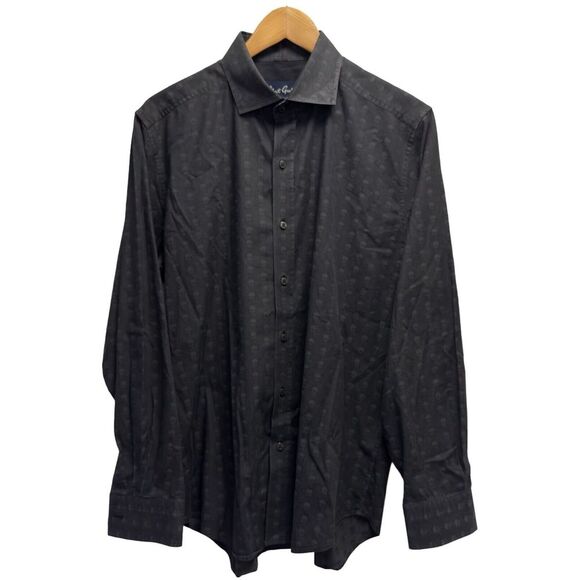 Robert Graham Modern Americana Men's L Tailored Flip Cuff Black Shirt AOP Skulls - Picture 2 of 5